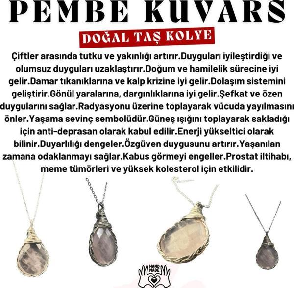 Sertifikalı Pembe Kuvars Doğal Taş AAA Kalite El Yapımı Bakır Tel Örme Handmade - Image 1