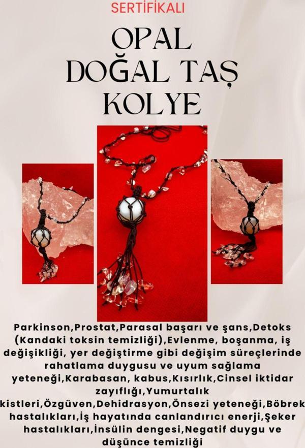 Sertifikalı Opal Doğal Taş Kolye El Yapımı Handmade A Kalite - Image 1