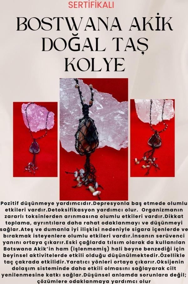 Sertifikalı Bostwana Akik Doğal Taş Kolye El Yapımı Handmade - Image 1