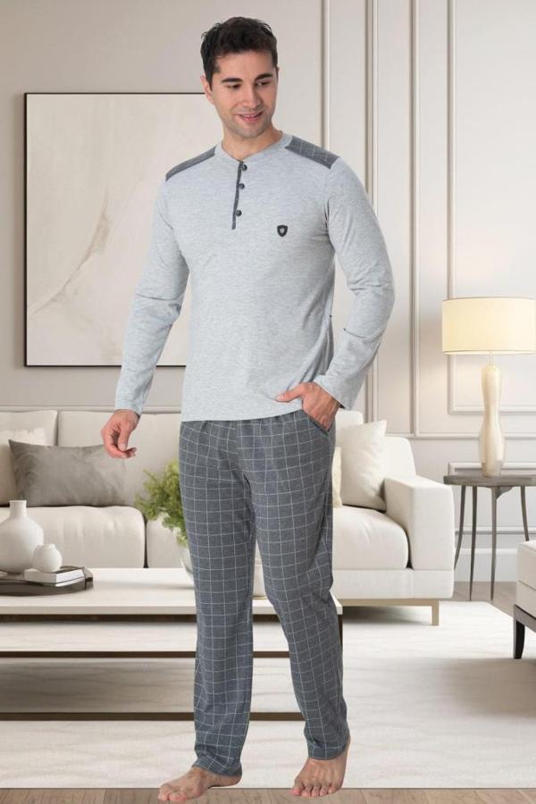 Mecit 2902 Erkek Gri Büyük Beden Uzun Kollu Pijama Takımı - Image 1