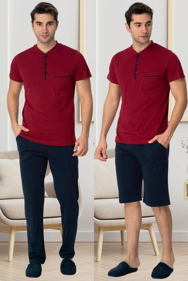 Mecit 2769 Erkek Bordo Büyük Beden Şortlu Pijama Takımı - Image 1