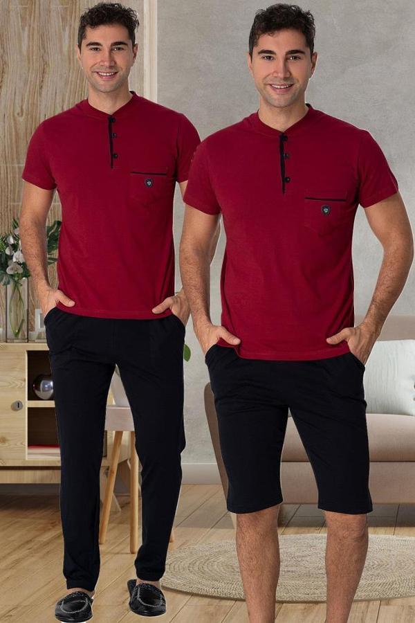 Mecit 2769 Erkek Bordo Büyük Beden Şortlu Pijama Takımı - Image 1