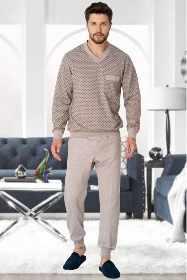 Mecit 2766 Erkek Kahverengi Büyük Beden Uzun Kollu Pijama Takımı - Image 1