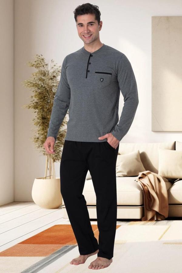 Mecit 2904 Erkek Gri Yüzde Yüz Pamuk Büyük Beden Pijama Takımı - Image 1