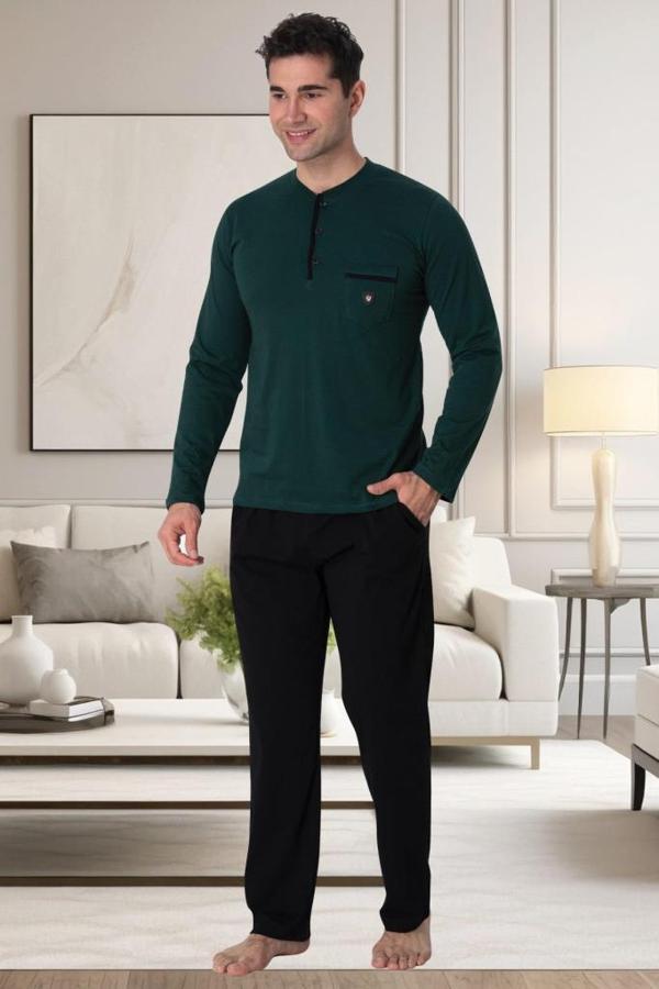 Mecit 2904 Erkek Yeşil Yüzde Yüz Pamuk Büyük Beden Pijama Takımı - Image 1