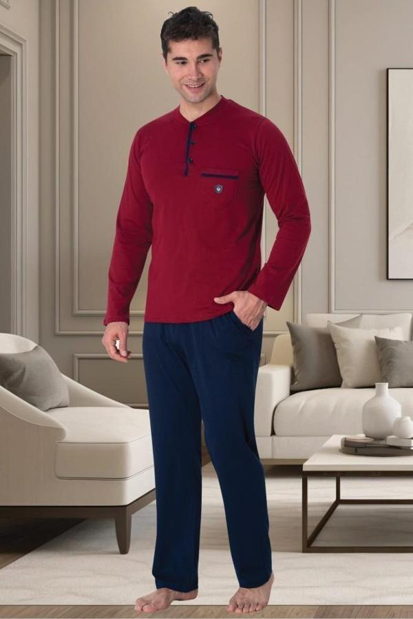 Mecit 2904 Erkek Bordo Yüzde Yüz Pamuk Büyük Beden Pijama Takımı - Image 1