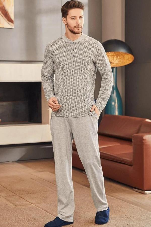 Mecit 22759 Erkek Gri Şardonlu Kışlık Büyük Beden Pijama Takımı - Image 1