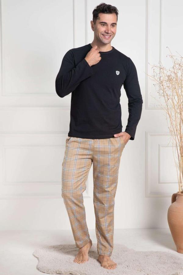 Mecit 3053 Erkek Siyah Ekoseli Büyük Beden Pijama Takımı - Image 1