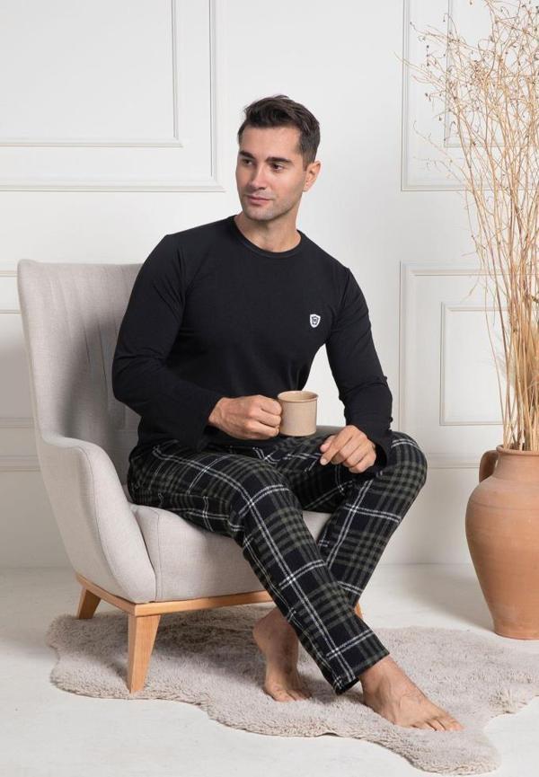 Mecit 3083 Erkek Yeşil Ekoseli Büyük Beden Pijama Takımı - Image 1