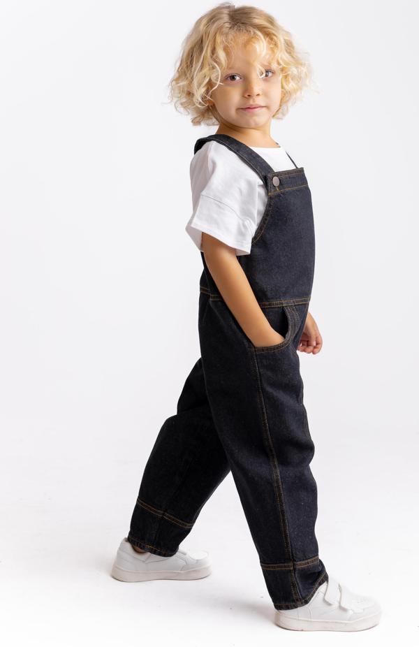 Unisex Yandan Cepli Uzun Paça Kot Salopet Siyah - Image 1