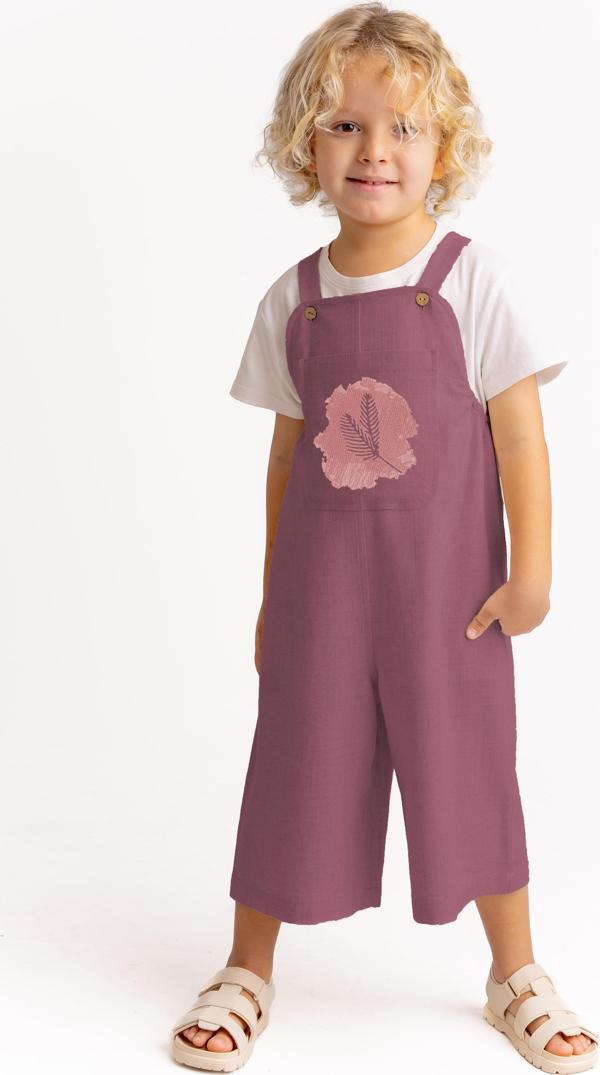 Unisex Tüğ Nakışlı Keten Salopet Mürdüm - Image 1