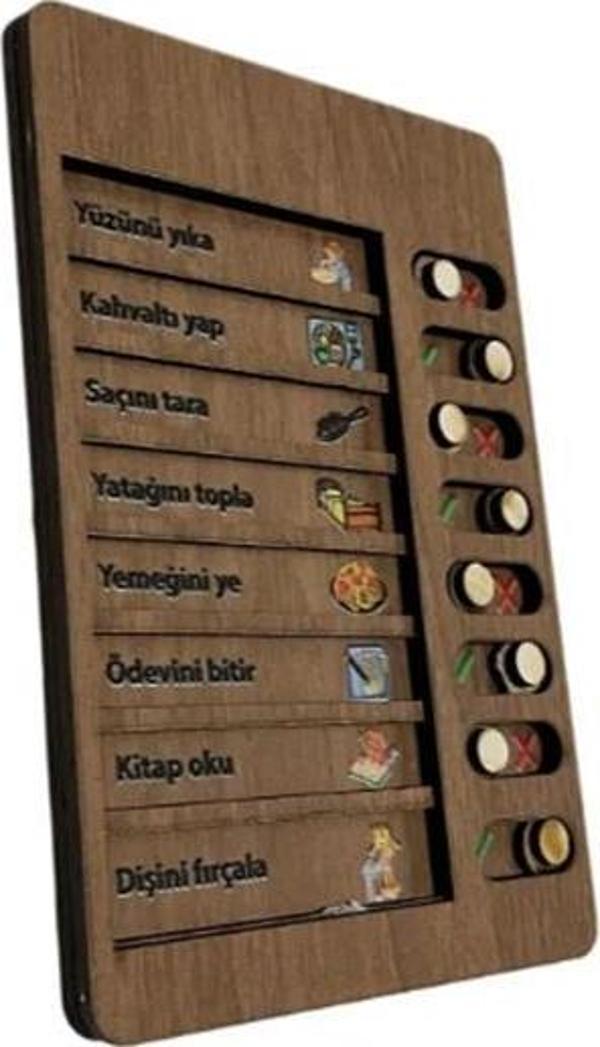 Ahşap Çocuk Günlük Rutin Checklist Kontrol Listesi - Image 1