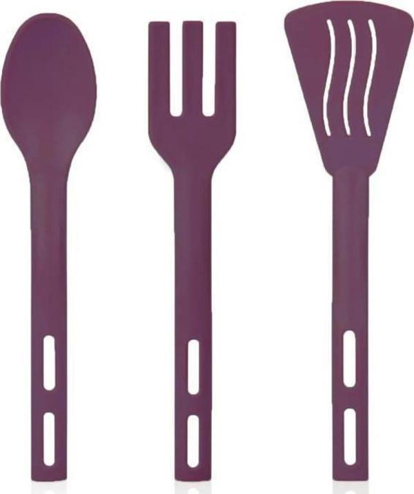 3lü Mini Plastik Spatula Kaşık Çatal Servis Seti Takımı Mor - Image 1