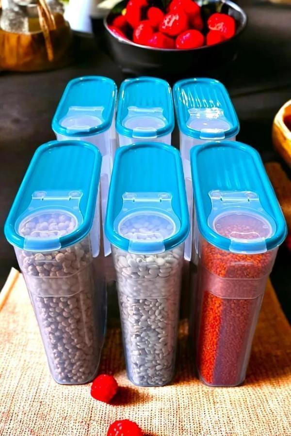 6 Adet Plastik 4 Litre Kapaklı Erzak Saklama Kabı Kutusu Takımı Mavi - Image 1