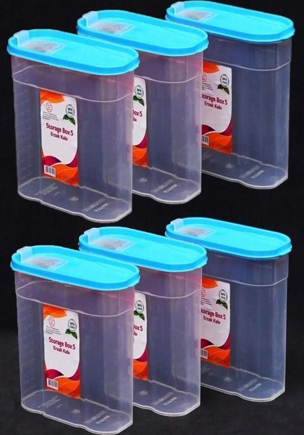 6 Adet Plastik 5 Litre Kapaklı Erzak Saklama Kabı Kutusu Takımı - Image 1