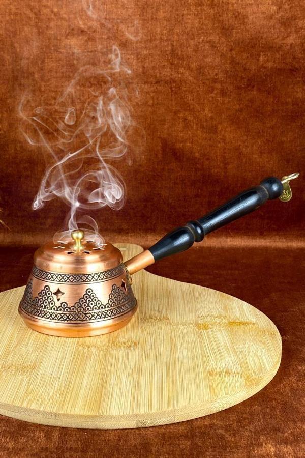 Kalın Bakır Reçine Bitki Tütsülük Buhurdanlık Ahşap Kulp - Image 1