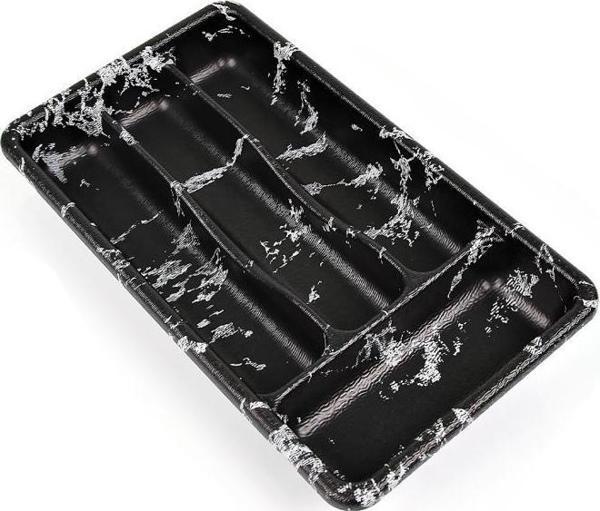 Plastik 4 Bölmeli Siyah Çekmece İçi Kaşıklık Organizer Düzenleyici 36CM×20CM - Image 1
