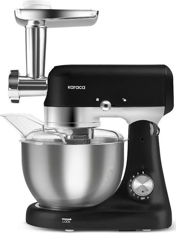 Karaca Multicast Plus Döküm Kıyma Çekme/Kurabiye Aparatlı Hamur Yoğurma Makinesi Black 1000W 5L - Image 1