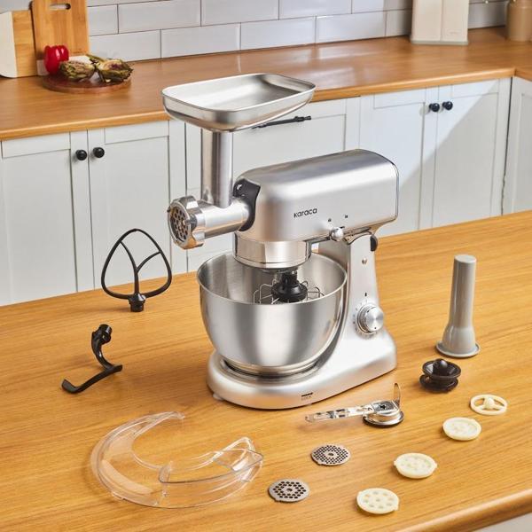 Karaca Multicast Plus Döküm Kıyma Çekme/Sucuk-Sosis/İçli Köfte/ Kurabiye Aparatlı Hamur Yoğurma Makinesi Silver 5L - Image 1