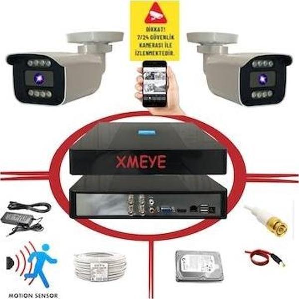 2 Kameralı Hareket Algılayan 5 Mp Lens 8 Warm Led Gece Renkli Gösteren Güvenlik Kamerasi Seti BS908W - Image 1