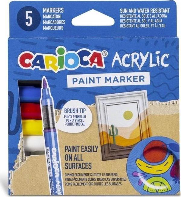 CARIOCA AKRİLİK PAİNT MARKER SU BAZLI FIRÇA UÇLU 5'Lİ - Image 1