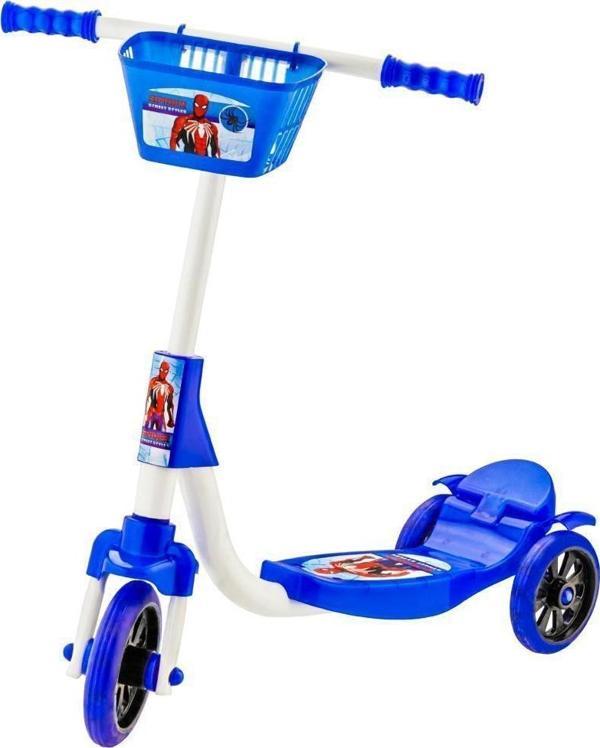 ÜÇ TEKERLEKLİ MANUEL 3 KADEMELİ SPİDER DESENLİ MAVİ SCOOTER - Image 1