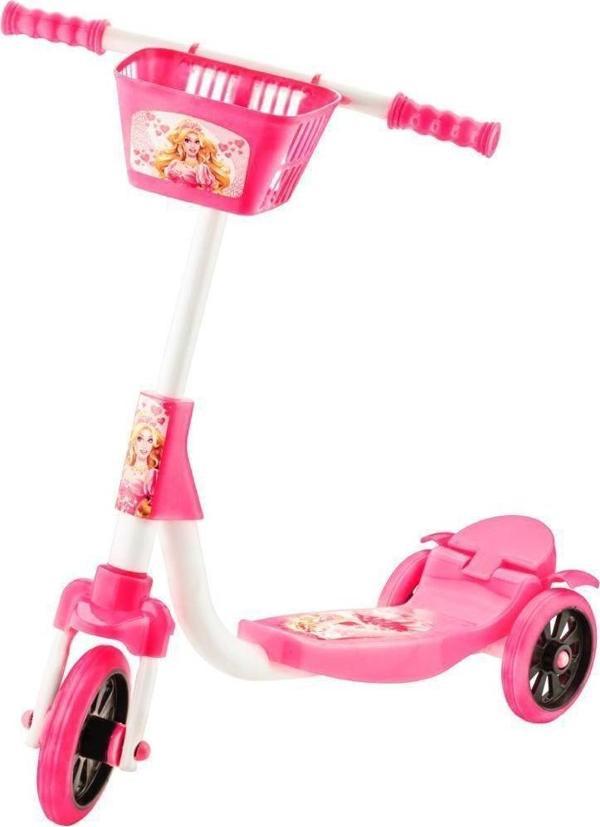 ÜÇ TEKERLEKLİ MANUEL 3 KADEMELİ BARBİE FİGÜRLÜ PEMBE SCOOTER - Image 1