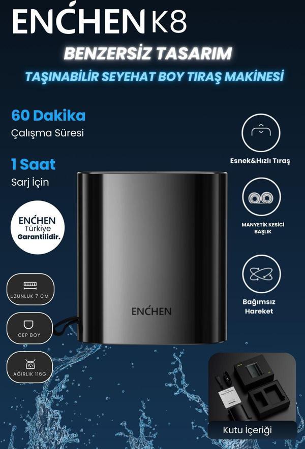 Enchen K8 Seyahat Boy Şarjlı Suya Dayanıklı Çift Yönlü Kavisli Tıraş Makinesi) - Image 1
