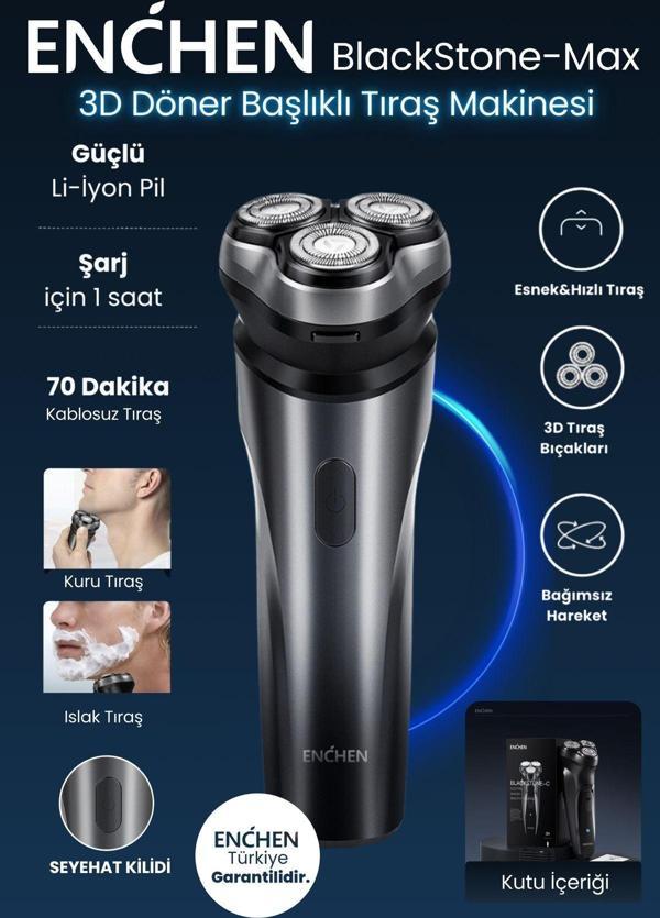 Enchen Blackstone Max Siyah Çift Yönlü Kavisli Bıçaklı Şarjlı Islak-Kuru Tıraş Makinesi - Image 1