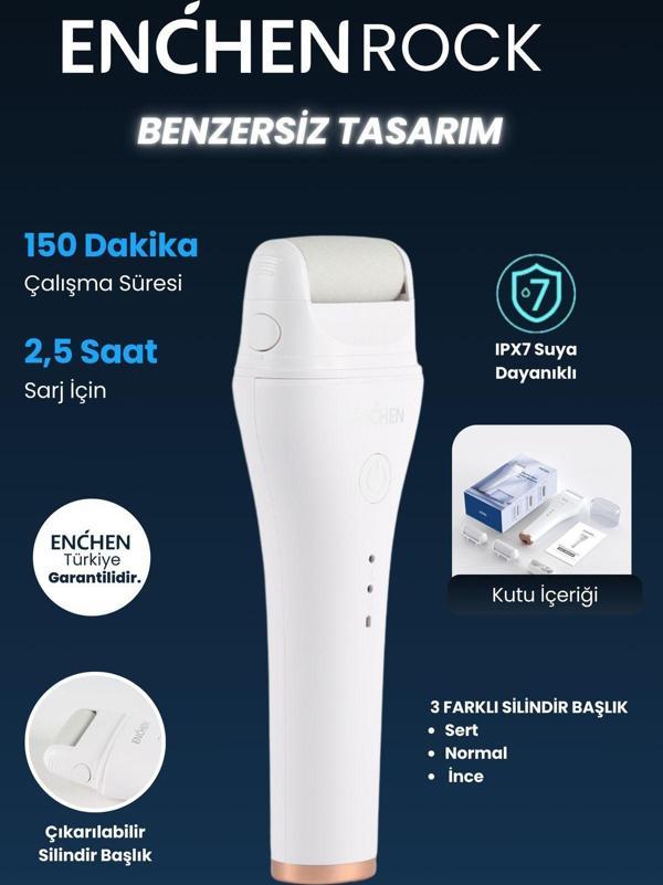 Enchen Rock 2 Kademeli 3 Silindir Başlıklı Suya Dayanıklı Şarjlı Nasır Törpü Ayak Bakım Cihazı - Image 1