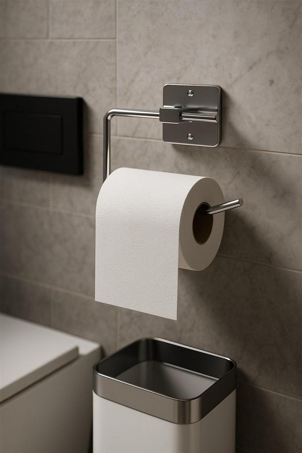 Yapışkanlı Krom WC Kağıtlık / Tuvalet Kağıtlık – Deliksiz Montaj, Ergonomik Tasarım - Image 1