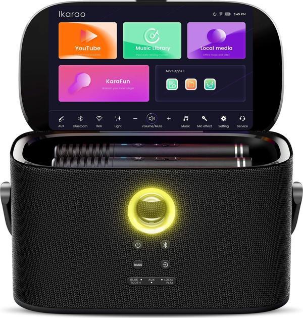 Ikarao Partybox Shell S2 140W Karaoke Bluetooth Hoparlör Seti, 8" Dahili Tablet, 2 Kablosuz Mikrofon - Image 1
