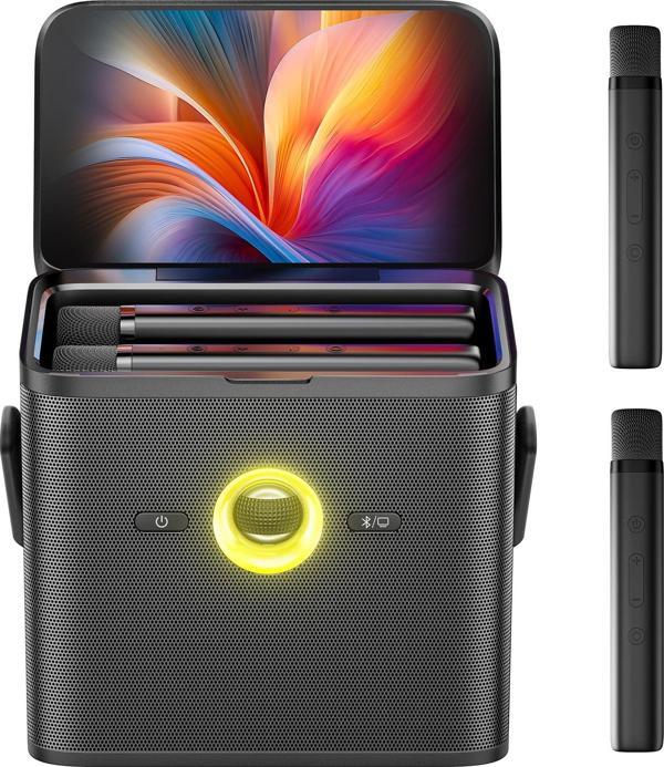 Ikarao Partybox Shell S3 80W Karaoke Bluetooth Hoparlör Seti, 7.1" Dahili Tablet, 2 Kablosuz Mikrofo - Image 1