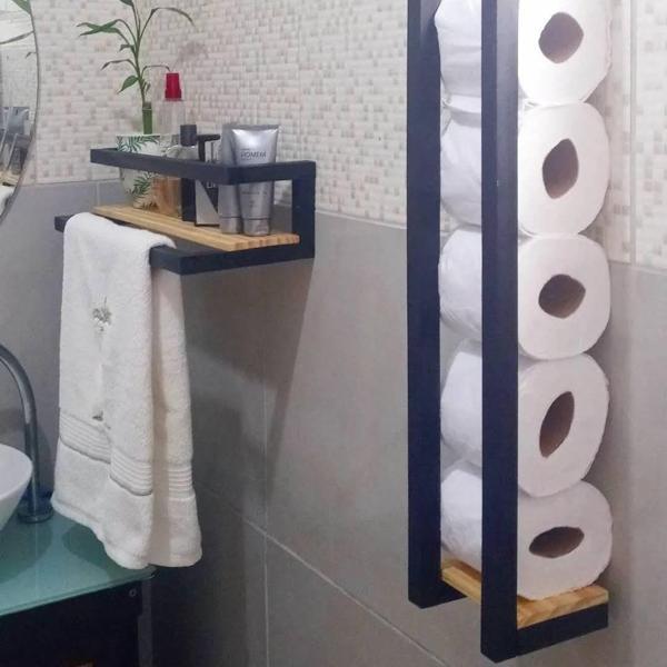 KUZELA  Metal Ahşap Banyo Havluluk Raf Vetuvalet Kağıtlığı Rafı - Image 1