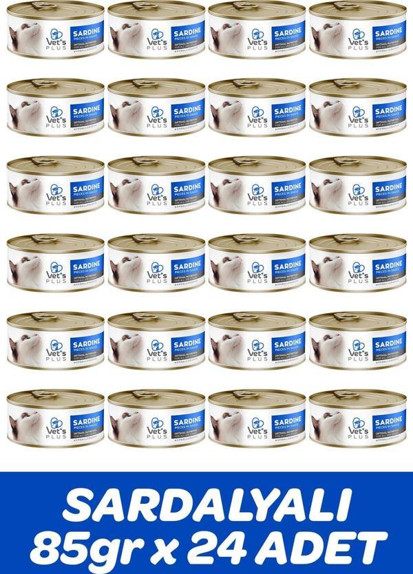 Vet's Plus Optimal Nutrition Sardalya Balıklı Tahılsız Kedi Konservesi 85gr (24 Adet) - Image 1