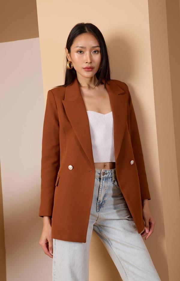 Acı Kahve Oversize Dokuma Blazer Ceket - Image 1