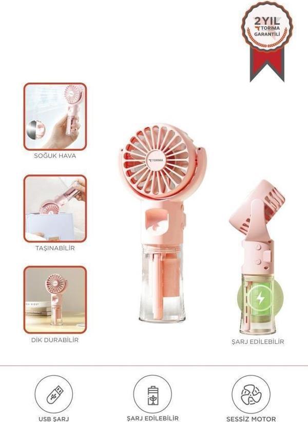 Torima F-13 Pembe Şarjlı Mini Masa Fan Vantilatör - Image 1