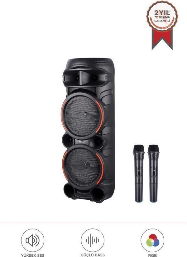 Torima KTS-2058 Siyah Çift Mikrofonlu RGB Ledli Taşınabilir Bluetooth Hoparlör Parti Speaker - Image 1