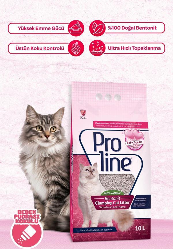 Proline Doğal Topaklanan Baby Powder Kokulu Kedi Kumu 10 Lt - Image 1