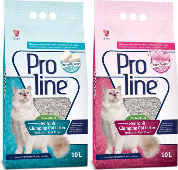 Proline Doğal Topaklanan Baby Powder Ve Marsilya Sabunlu Kedi Kumu 10 lt 2 Adet - Image 1