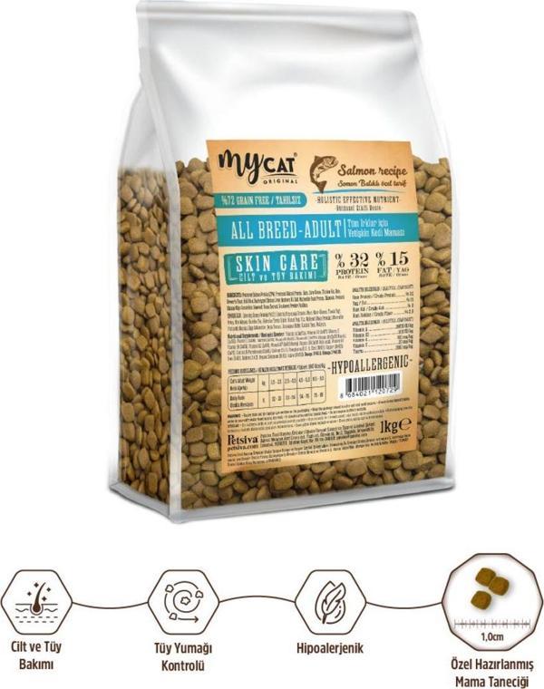 My Cat Mycat Original Az Tahıllı Skin Care Somon Balıklı Yetişkin Kedi Maması 1Kg - Image 1