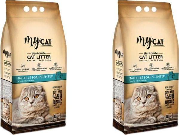 My Cat Mycat (10 Lt) Topaklanan Bentonit Kedi Kumu Marsilya Sabun Kokulu (Kalın Tane) (2 Adet) - Image 1