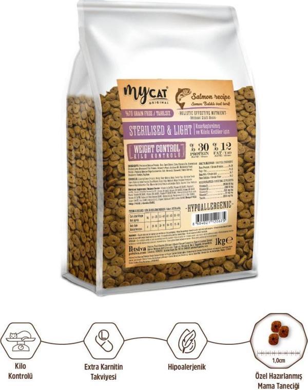 My Cat Mycat Original Az Tahıllı Somon Balıklı Diyet & Kısır Kedi Maması 1Kg - Image 1
