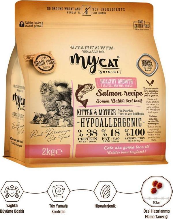 My Cat Mycat Az Tahıllı Somon Balıklı Yavru Ve Anne Kedi Maması 2Kg - Image 1