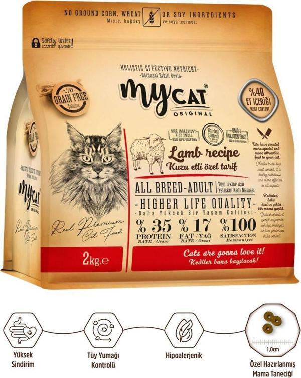 My Cat Mycat Orıgınal Az Tahıllı Kuzu Etli Yetişkin Kedi Maması 2Kg - Image 1