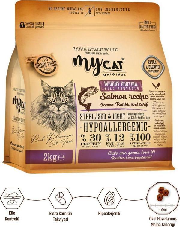 My Cat Mycat Az Tahıllı Somon Balıklı Diyet & Kısır Kedi Maması 2Kg - Image 1