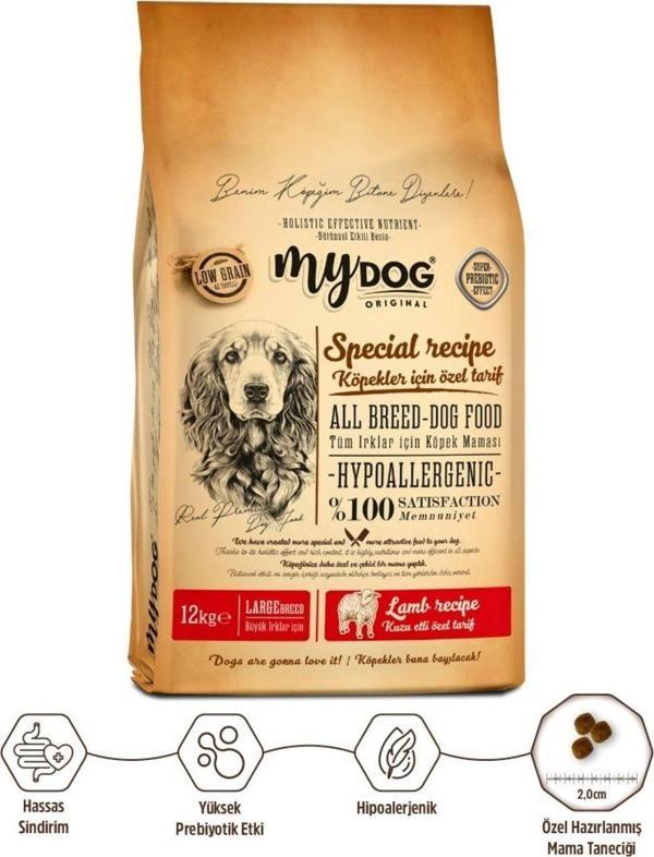 Mydog Orıgınal Az Tahıllı Kuzu Etli Büyük Irklar Için Köpek Maması 12Kg - Image 1