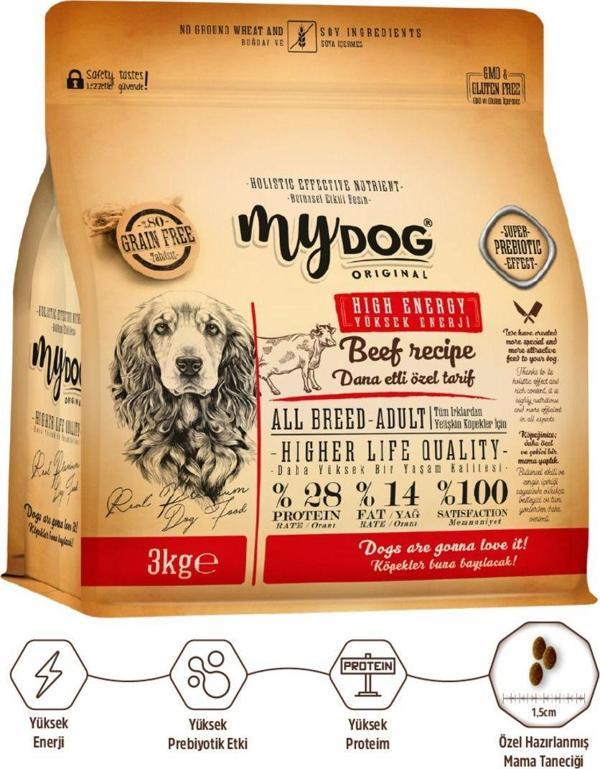 Mydog Original Az Tahıllı Dana Etli Yüksek Enerji Yetişkin Tüm Irk Köpek Mama - Image 1