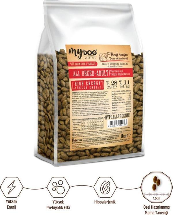 Mydog Original Az Tahıllı Dana Etli Yüksek Enerji Yetişkin Tüm Irk Köpek Maması 1Kg - Image 1