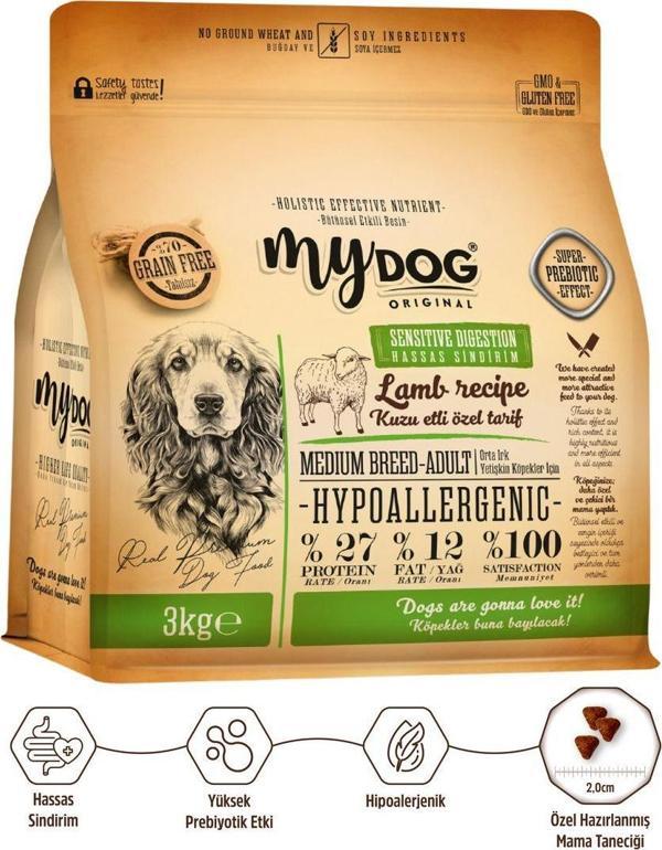Mydog Orıgınal Az Tahıllı Kuzu Etli Küçük Ve Orta Irklar Için Köpek Maması 3Kg - Image 1